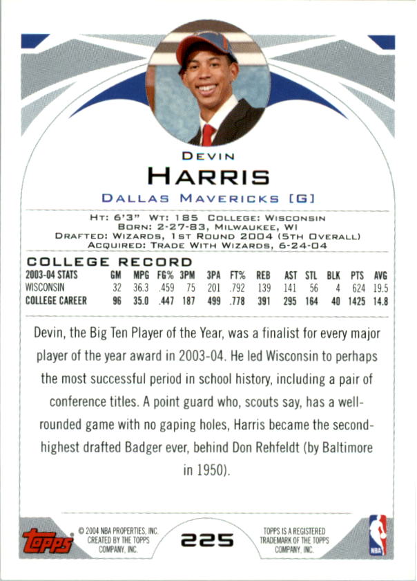 2004-05 Topps First Edition #225 Devin Harris back image