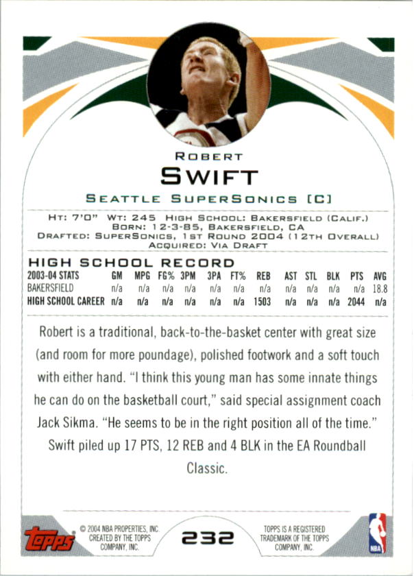 2004-05 Topps First Edition #232 Robert Swift back image