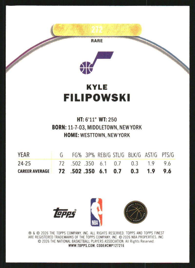2025-26 Finest Blue X-Fractors #272 Kyle Filipowski R /49