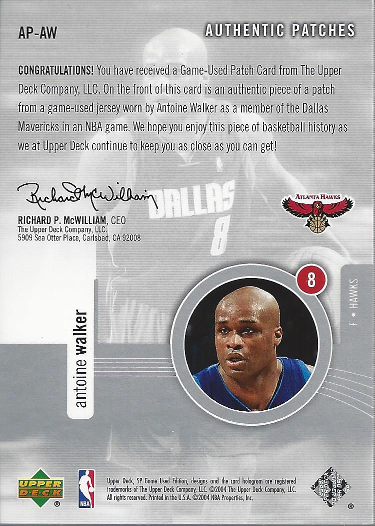 2004-05 SP Game Used Authentic Patches #AW Antoine Walker back image
