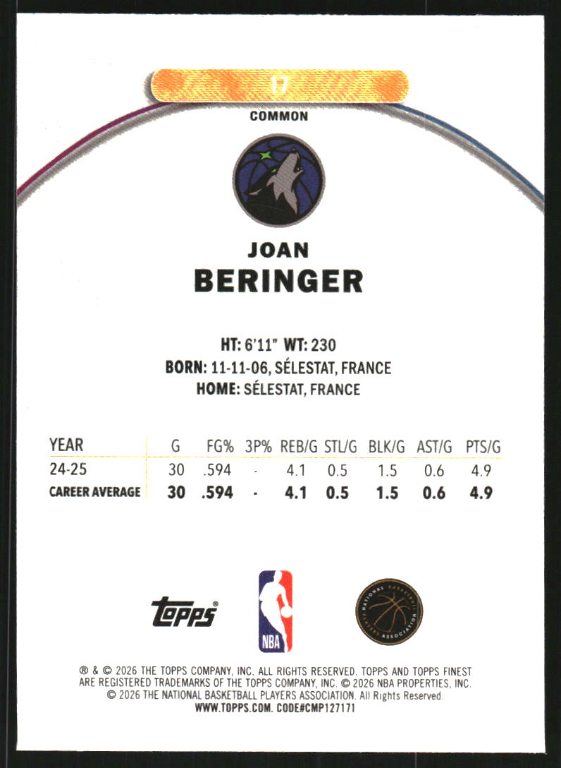 2025-26 Finest Oil Spill Refractors #17 Joan Beringer C