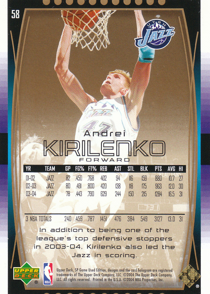2004-05 SP Game Used Parallel #58 Andrei Kirilenko back image