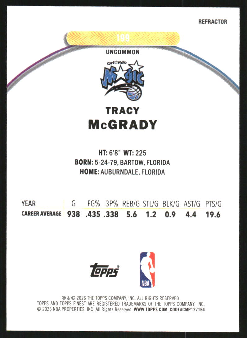 2025-26 Finest Refractors #199 Tracy McGrady U