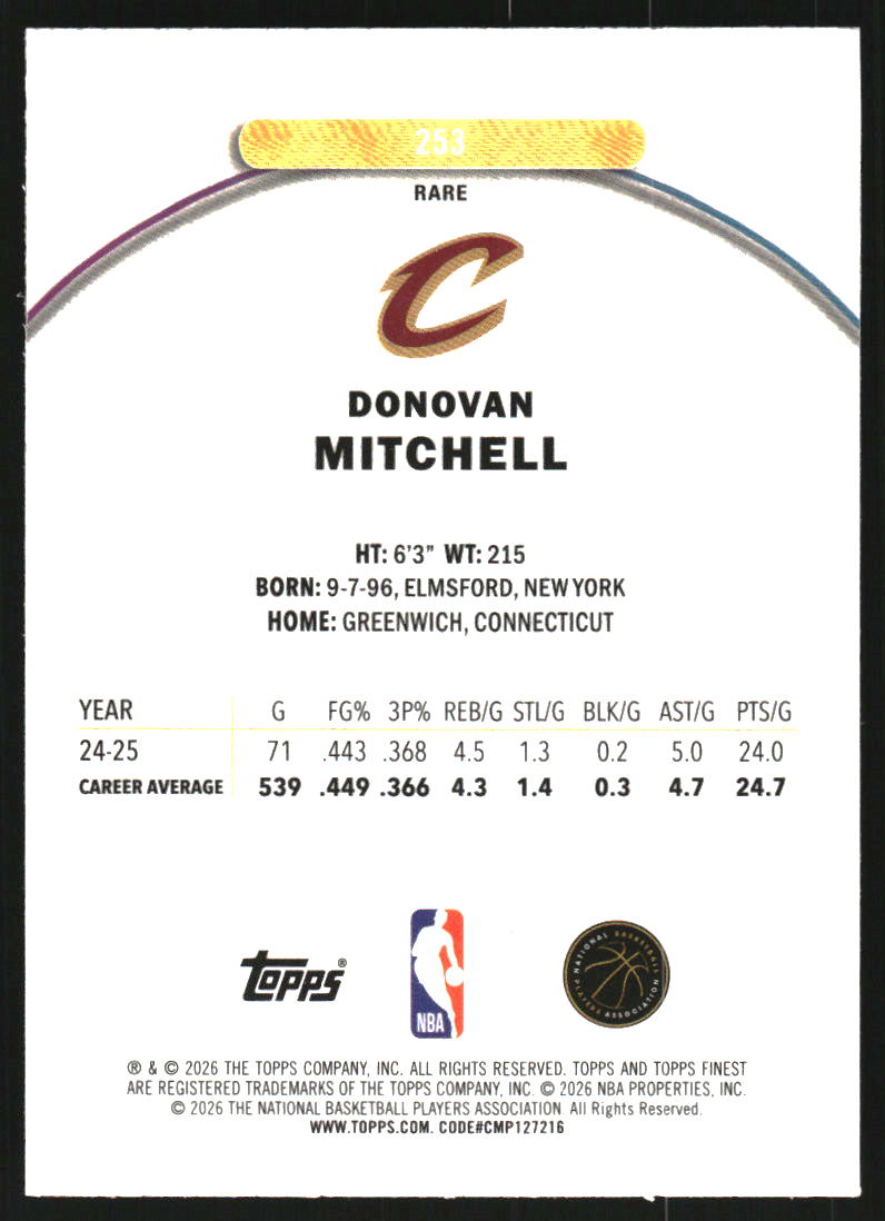 2025-26 Finest Sky Blue Refractors #253 Donovan Mitchell R /150
