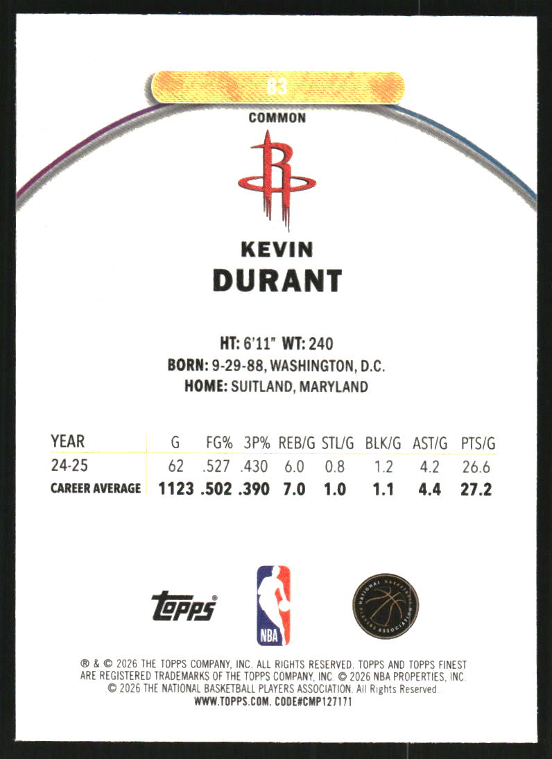 2025-26 Finest X-Fractors #83 Kevin Durant C
