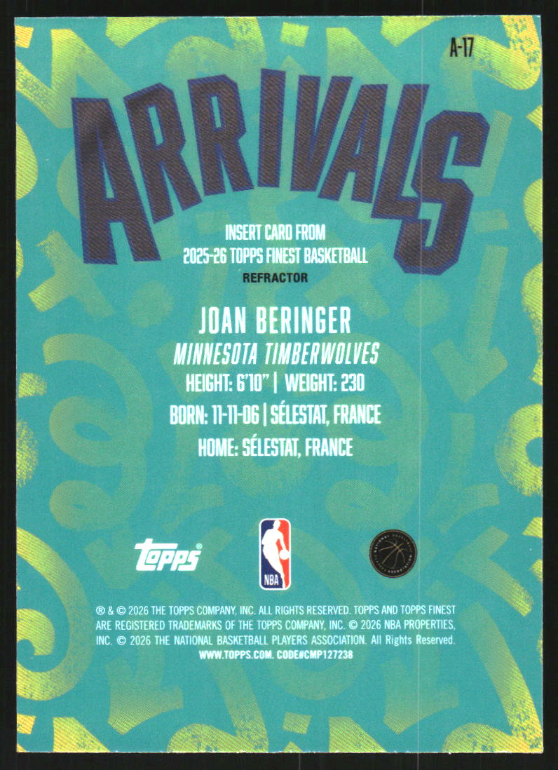 2025-26 Finest Arrivals Refractors #A17 Joan Beringer