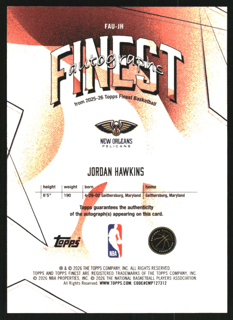 2025-26 Finest Autographs Blue X-Fractors #FAUJH Jordan Hawkins Auto /99