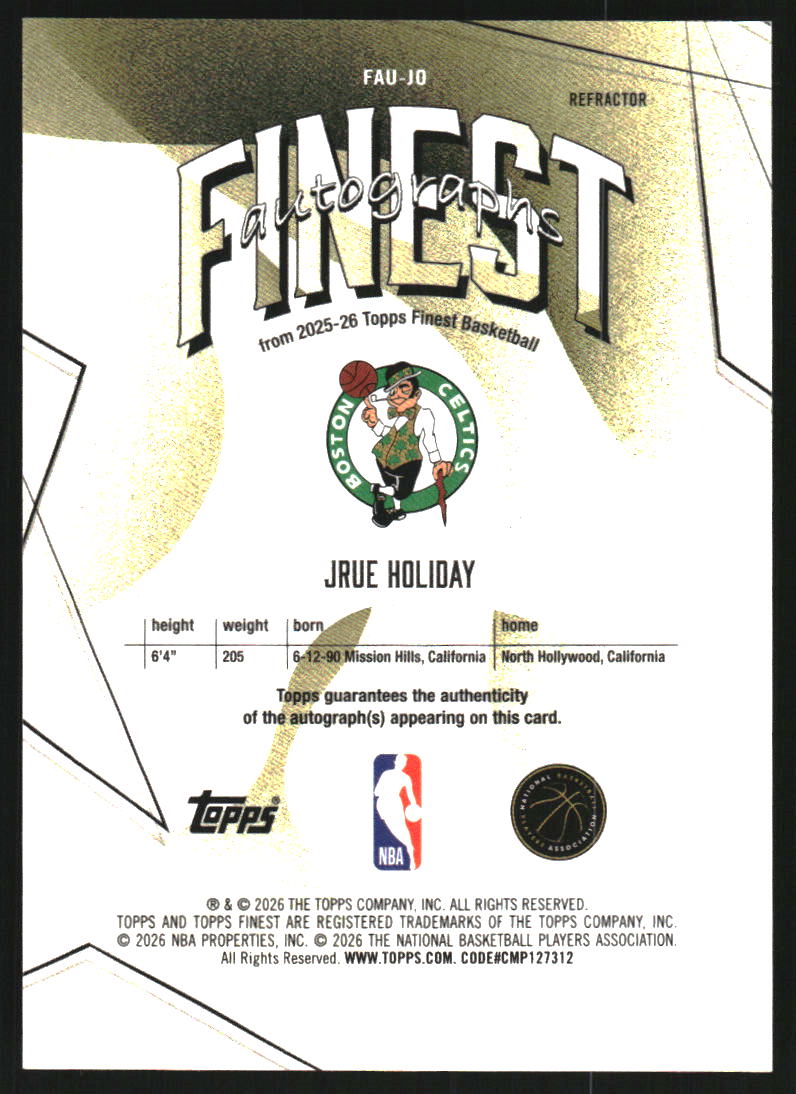 2025-26 Finest Autographs Refractors #FAUJO Jrue Holiday Auto