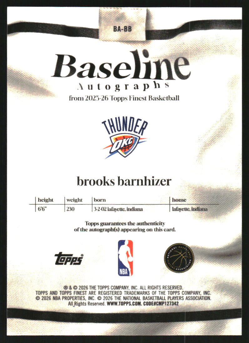 2025-26 Finest Baseline Autographs Blue X-Fractors #BABB Brooks Barnhizer Auto /99