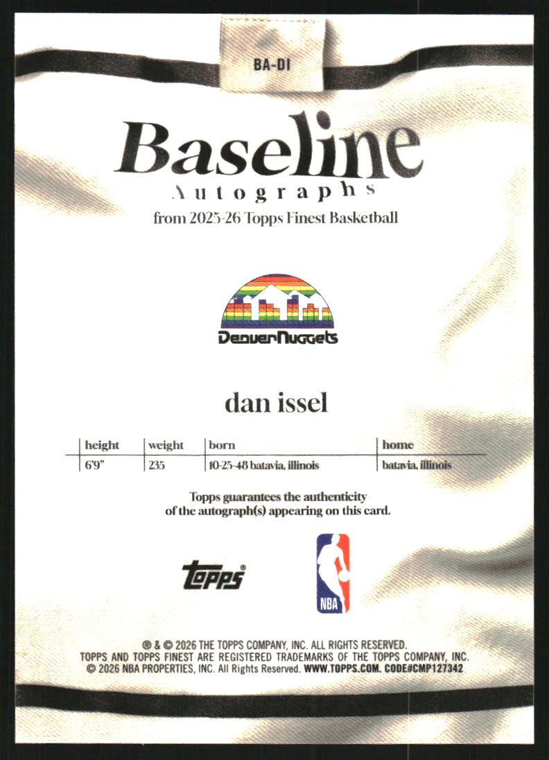 2025-26 Finest Baseline Autographs Blue X-Fractors #BADI Dan Issel Auto /99