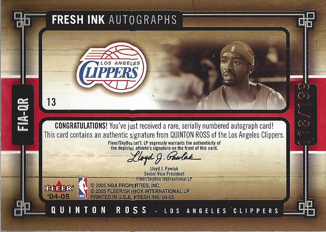 2004-05 SkyBox Fresh Ink Autographs #QR Quinton Ross back image