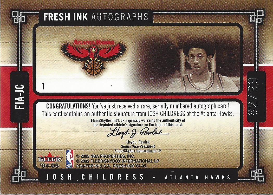2004-05 SkyBox Fresh Ink Autographs 99 #JC Josh Childress back image