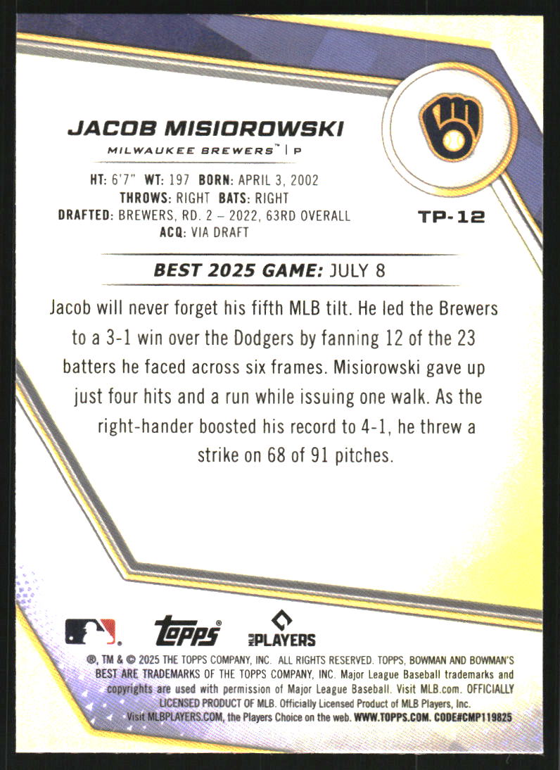 2025 Bowman's Best Top Prospects #TP12 Jacob Misiorowski