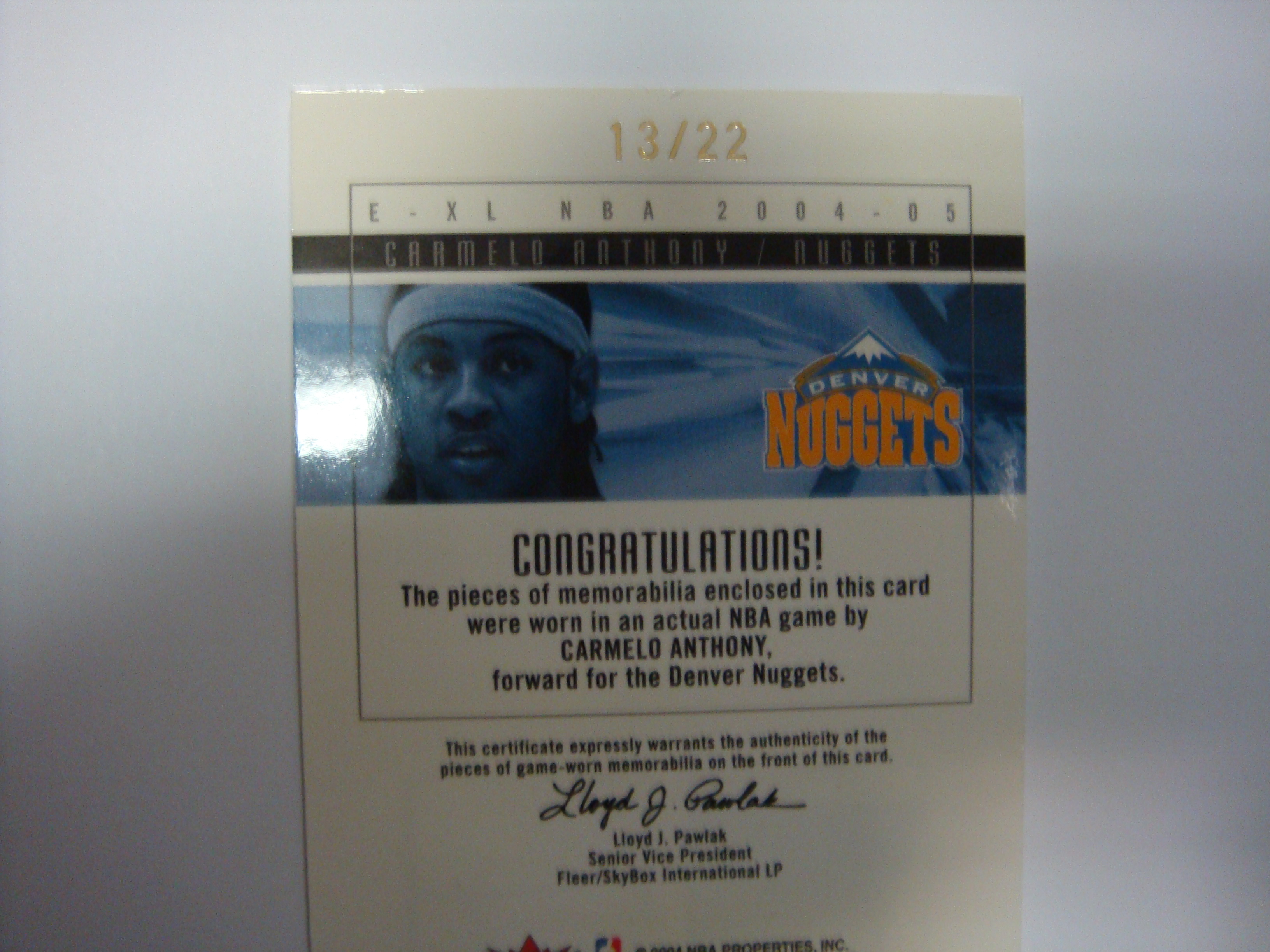 2004-05 E-XL Court Authentics Patches Dual #CA Carmelo Anthony back image