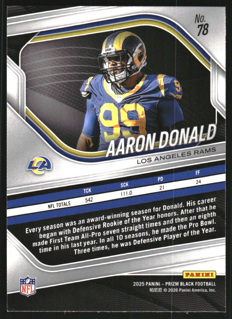 2025 Panini Prizm Black #78 Aaron Donald