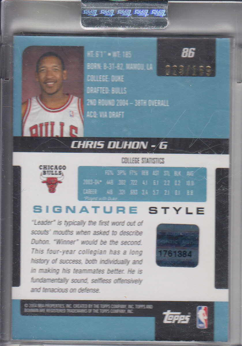 2004-05 Bowman Signature Edition 169 #86 Chris Duhon JSY AU back image