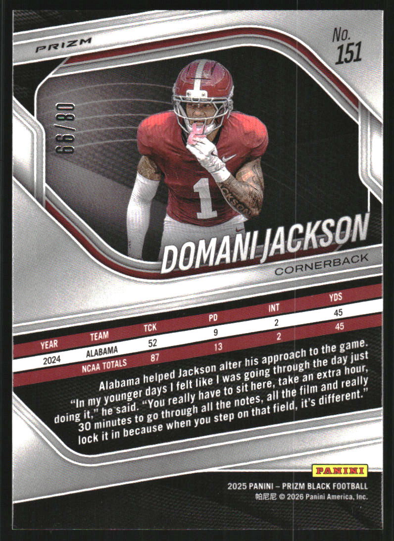 2025 Panini Prizm Black Prizms Purple #151 Domani Jackson /99