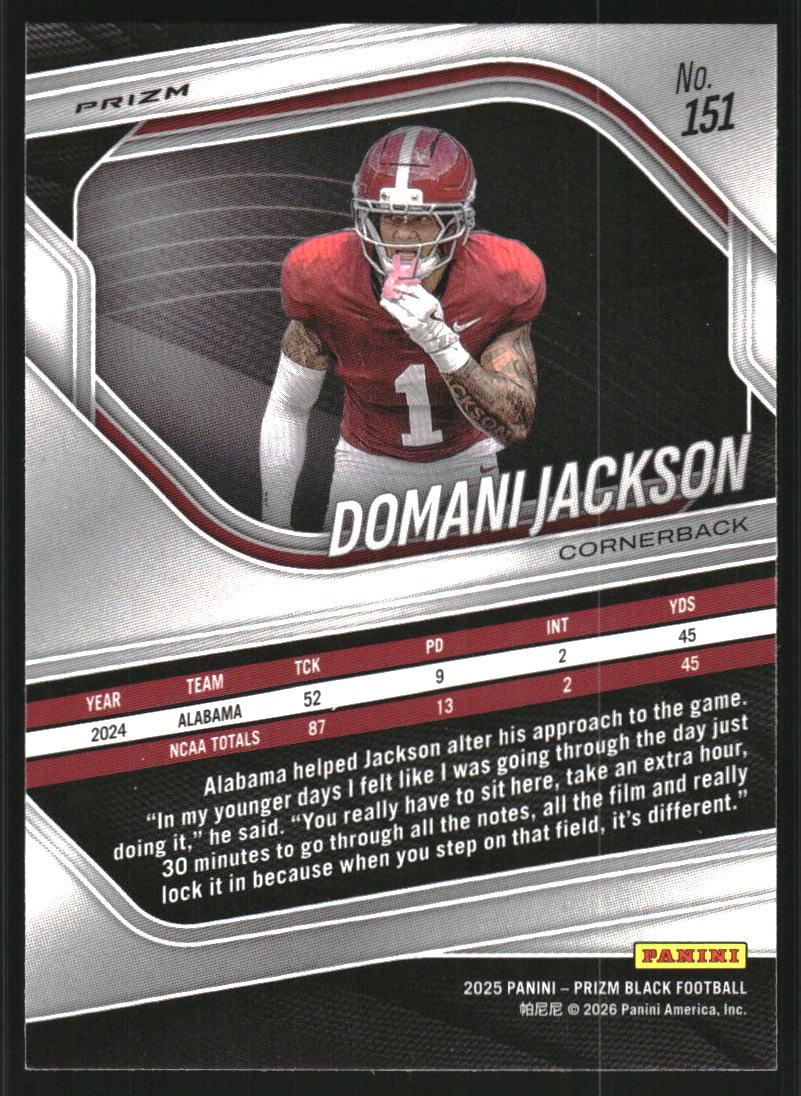 2025 Panini Prizm Black Prizms Silver #151 Domani Jackson