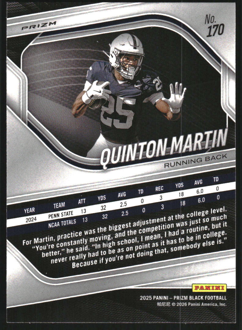 2025 Panini Prizm Black Prizms Silver #170 Quinton Martin