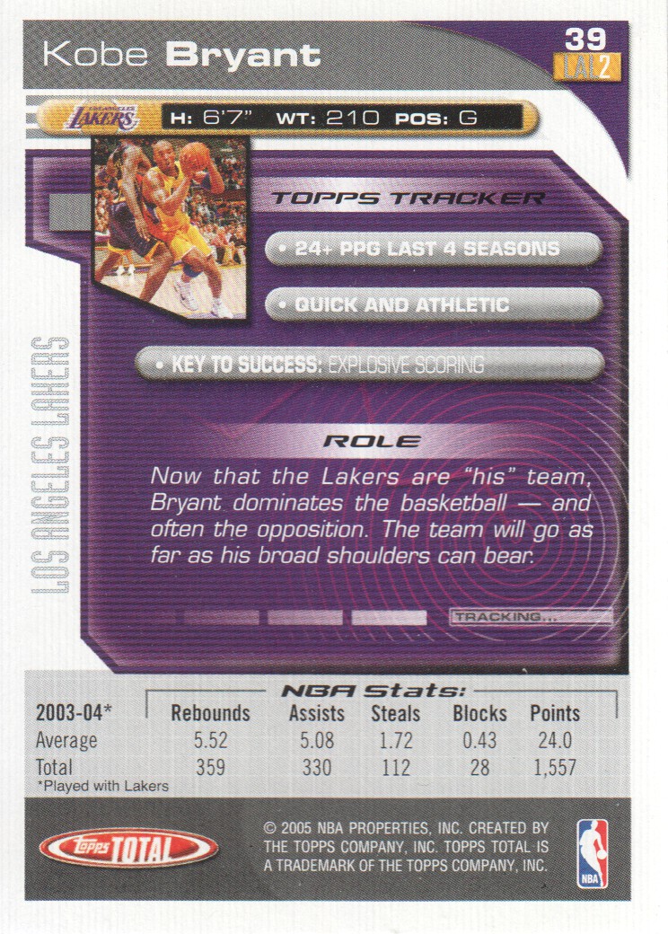 2004-05 Topps Total Silver #39 Kobe Bryant back image