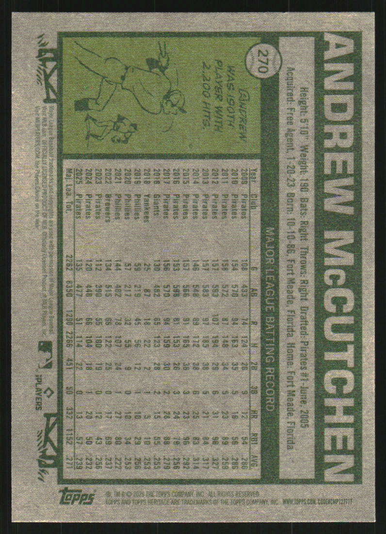 2026 Topps Heritage Dark Green Border #270 Andrew McCutchen