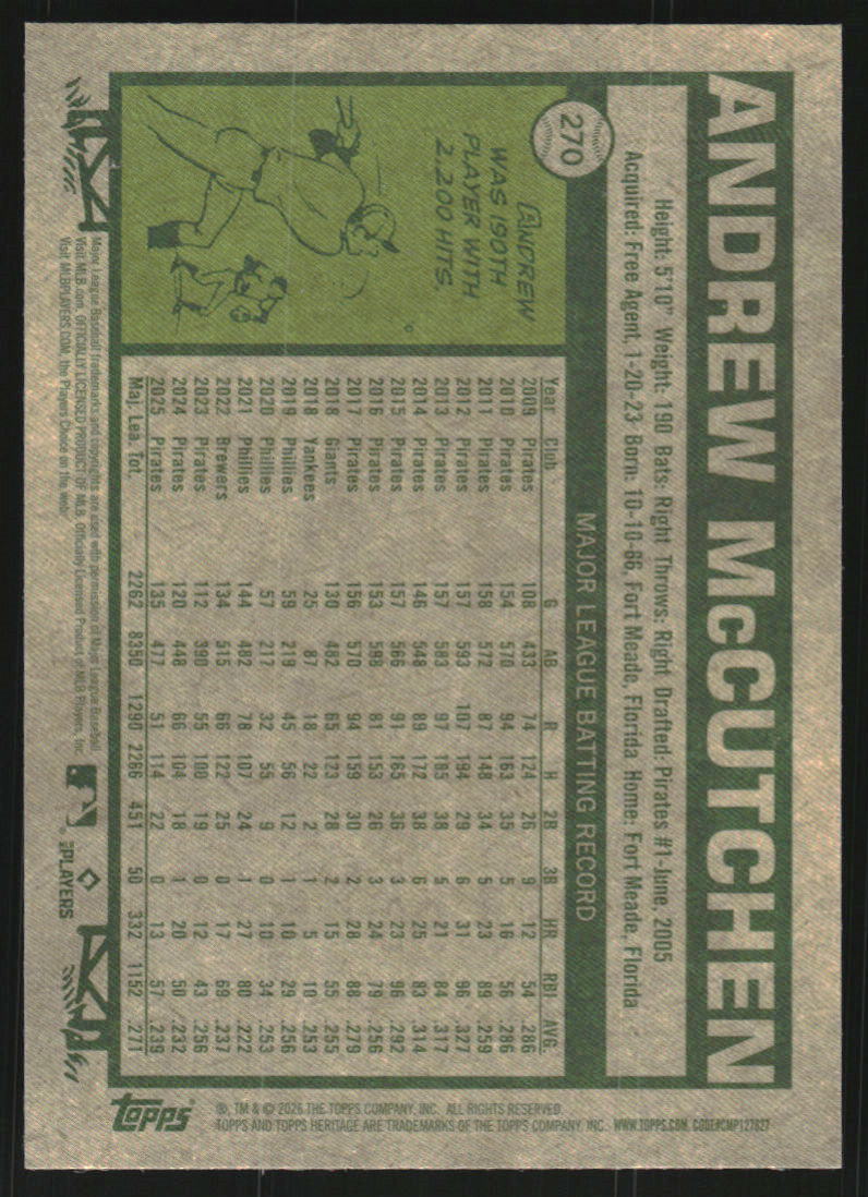 2026 Topps Heritage Chrome #270 Andrew McCutchen
