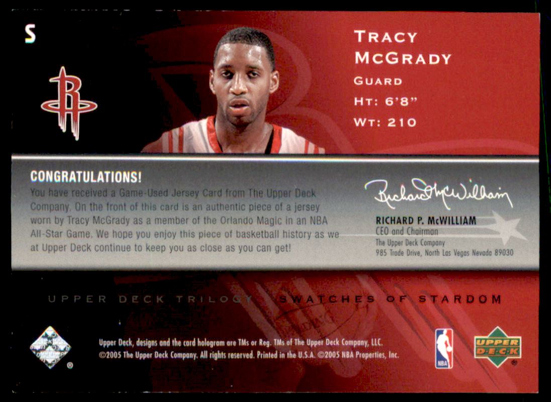 2004-05 Upper Deck Trilogy Swatches of Stardom #TM Tracy McGrady back image
