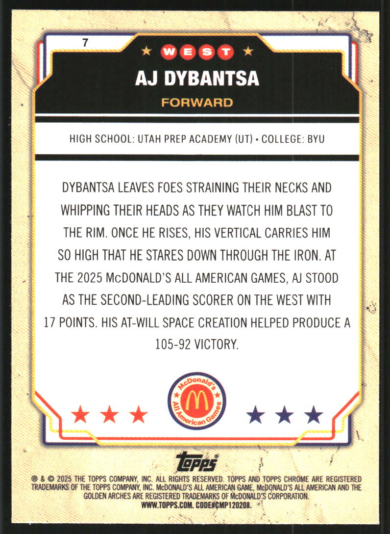 2025 Topps Chrome McDonald's All American #7 AJ Dybantsa