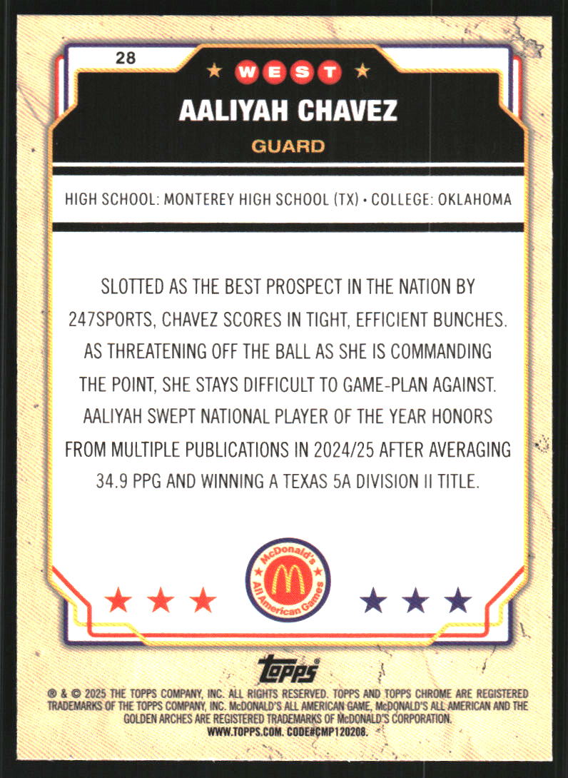 2025 Topps Chrome McDonald's All American #28 Aaliyah Chavez
