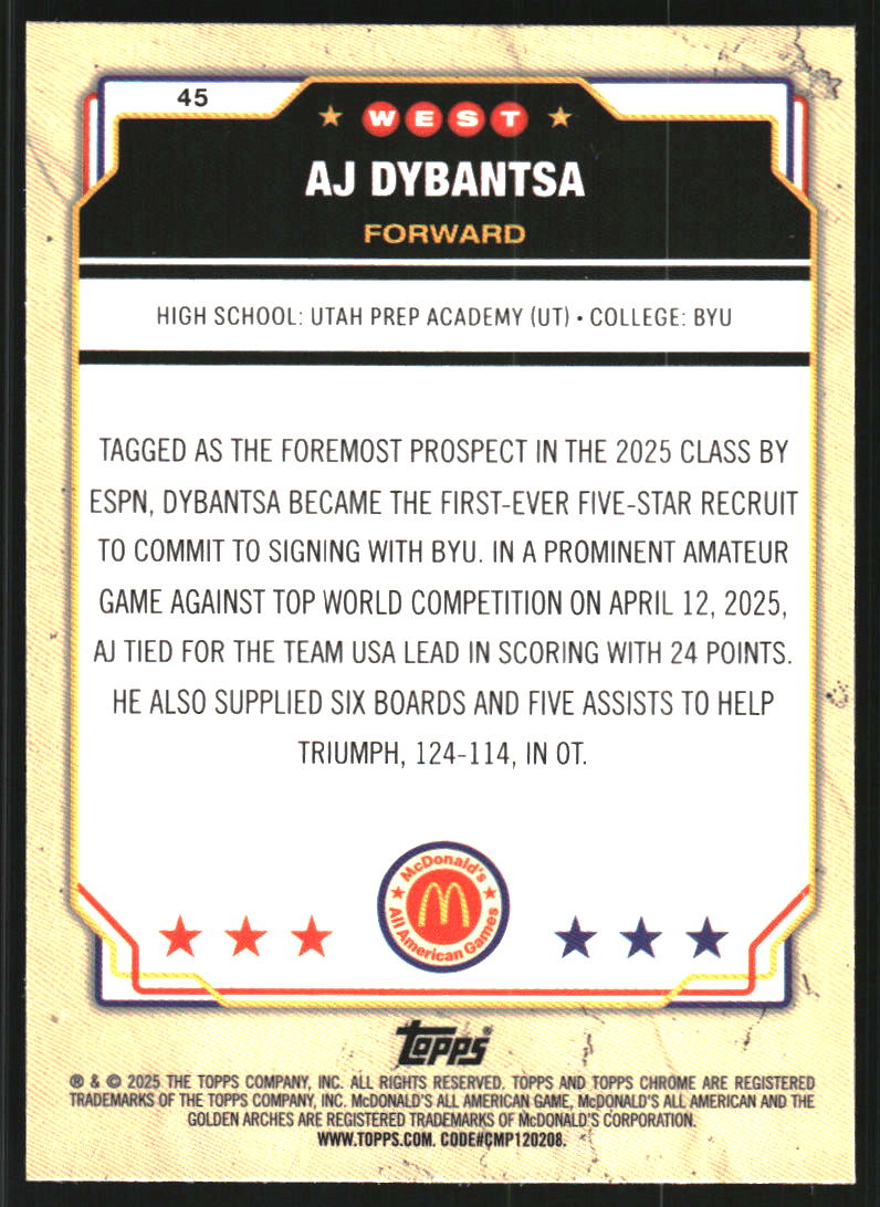 2025 Topps Chrome McDonald's All American #45 AJ Dybantsa