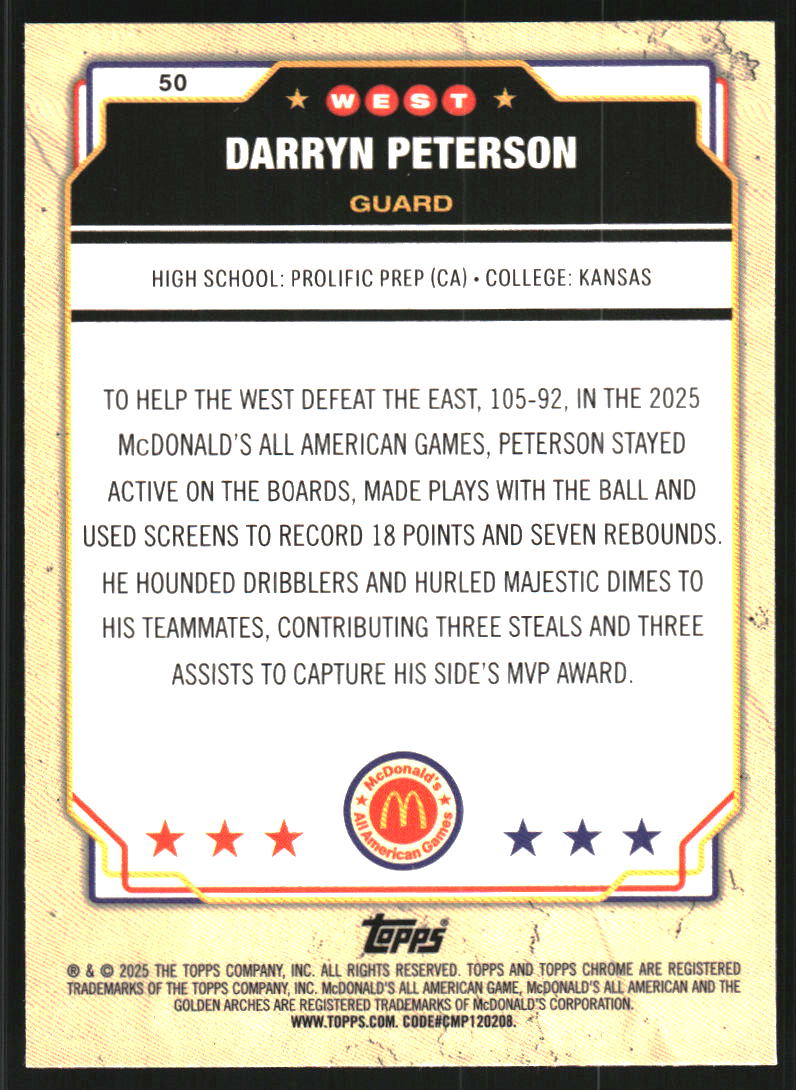 2025 Topps Chrome McDonald's All American #50 Darryn Peterson