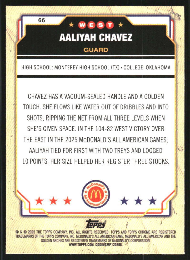2025 Topps Chrome McDonald's All American #66 Aaliyah Chavez
