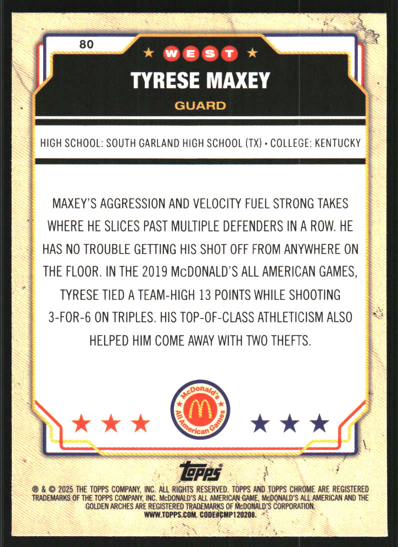 2025 Topps Chrome McDonald's All American #80 Tyrese Maxey