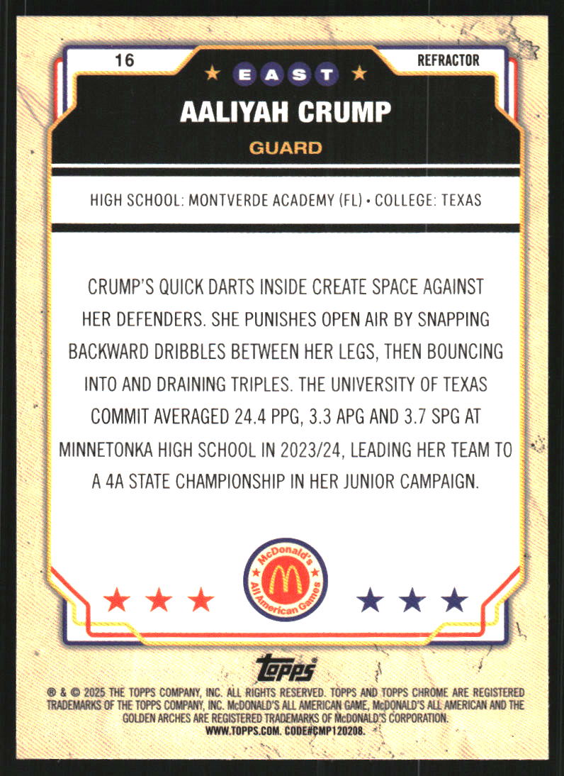 2025 Topps Chrome McDonald's All American Refractors #16 Aaliyah Crump