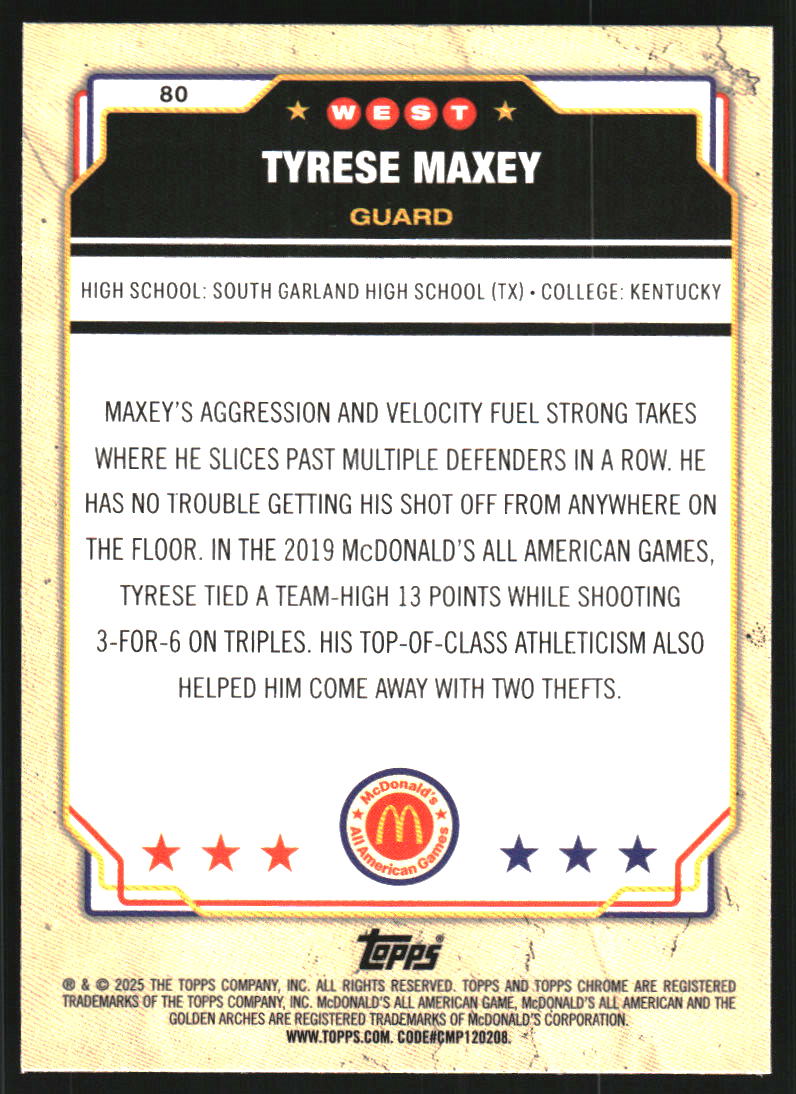 2025 Topps Chrome McDonald's All American McFlurry Refractors #80 Tyrese Maxey