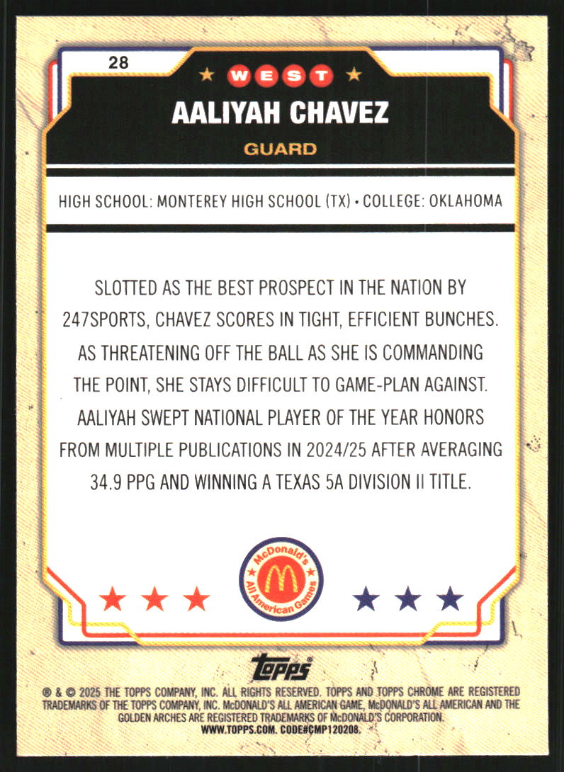 2025 Topps Chrome McDonald's All American RayWave Refractors #28 Aaliyah Chavez
