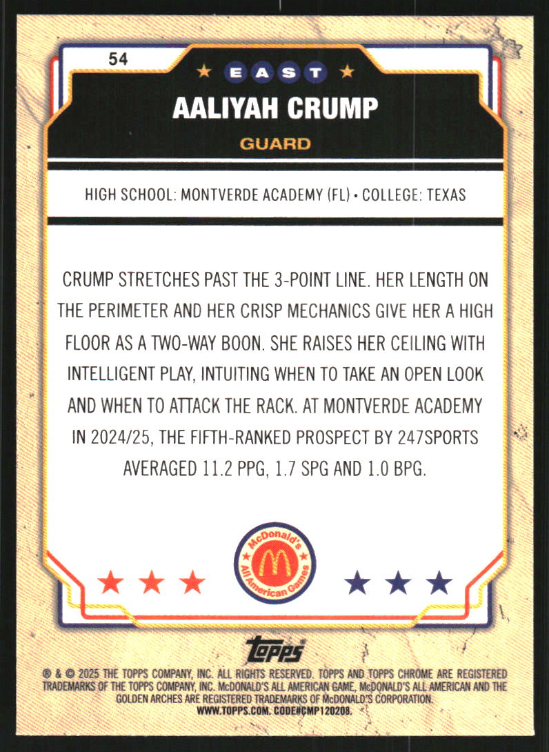 2025 Topps Chrome McDonald's All American RayWave Refractors #54 Aaliyah Crump