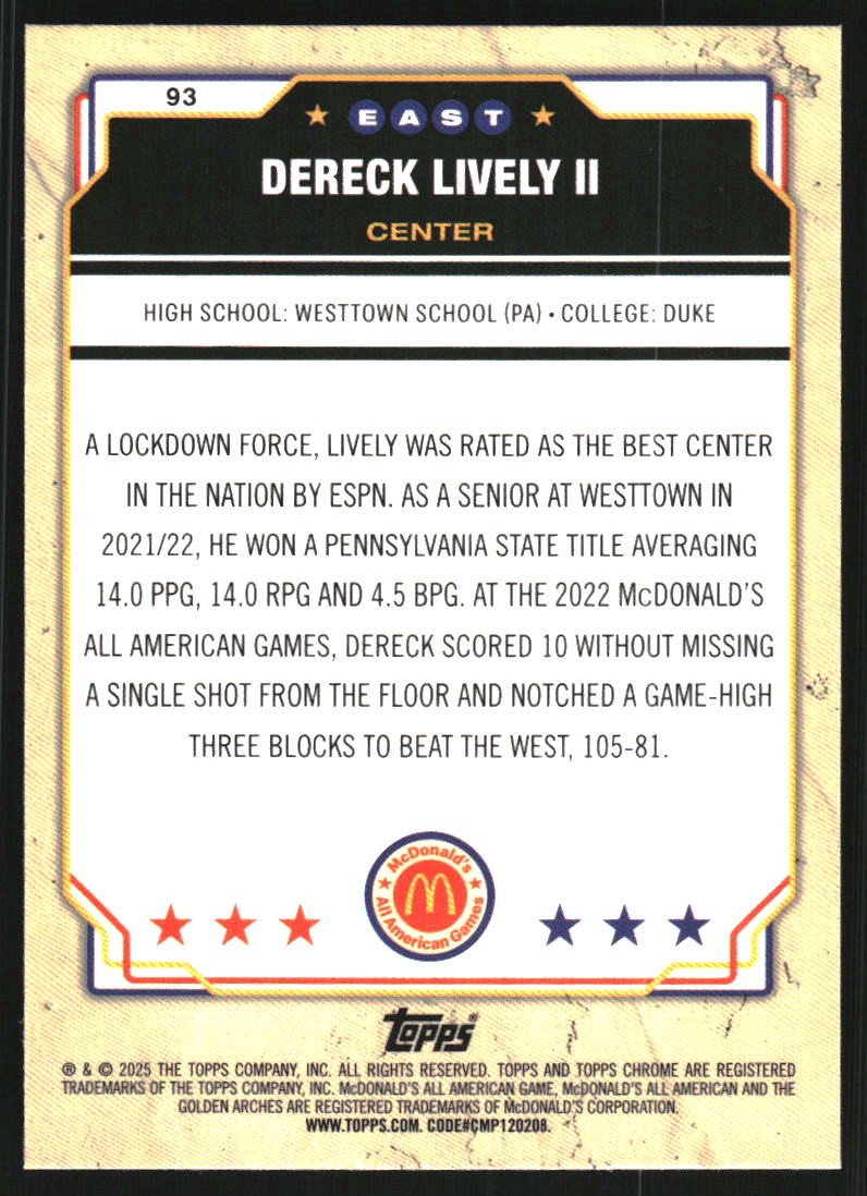 2025 Topps Chrome McDonald's All American RayWave Refractors #93 Dereck Lively II