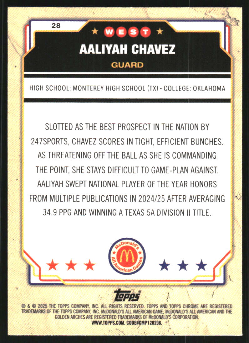 2025 Topps Chrome McDonald's All American Purple Refractors #28 Aaliyah Chavez /150