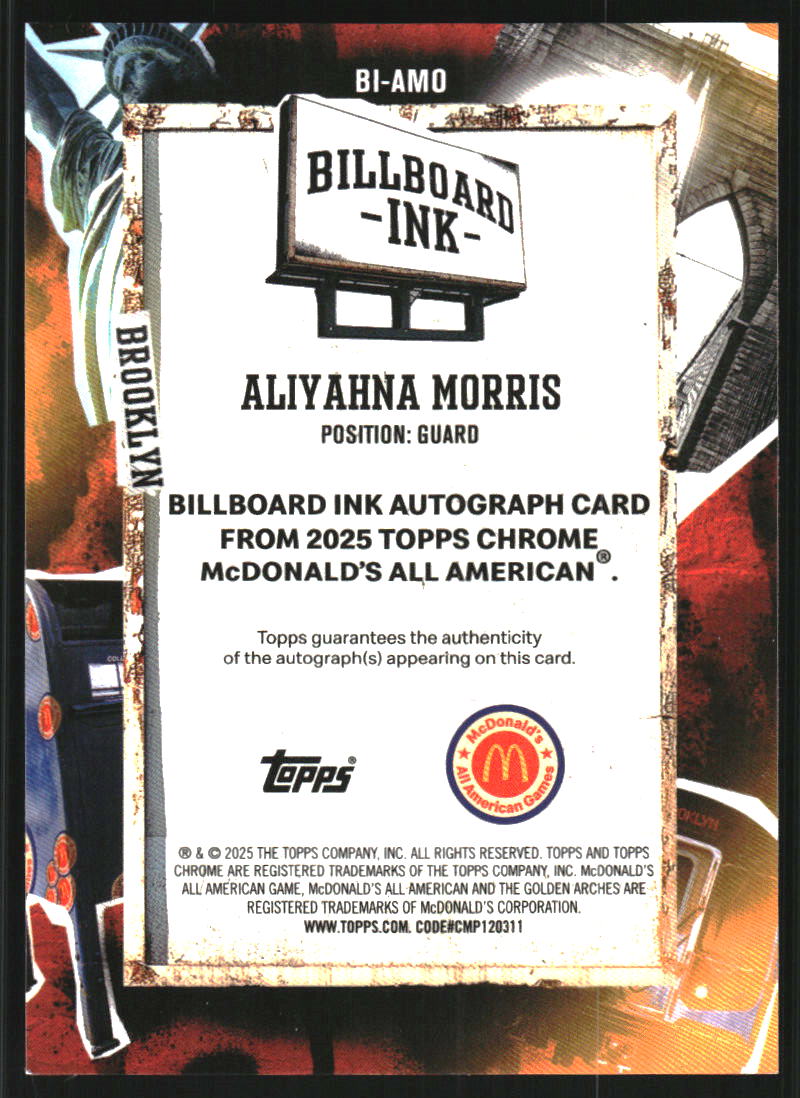 2025 Topps Chrome McDonald's All American Billboard Ink Gold Refractors #BIAMO Aliyahna Morris Auto /50