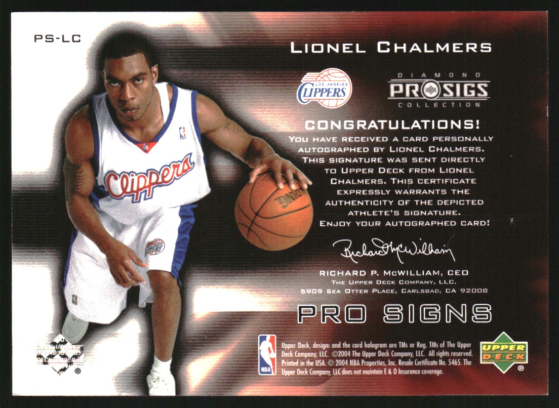 2004-05 Upper Deck Pro Sigs Pro Signs Rookies #LC Lionel Chalmers