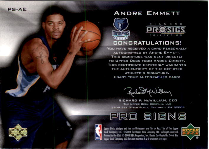 2004-05 Upper Deck Pro Sigs Pro Signs Rookies Gold #AE Andre Emmett