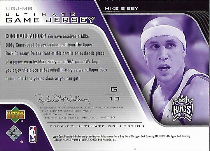 2004-05 Ultimate Collection Game Jerseys #MB Mike Bibby back image