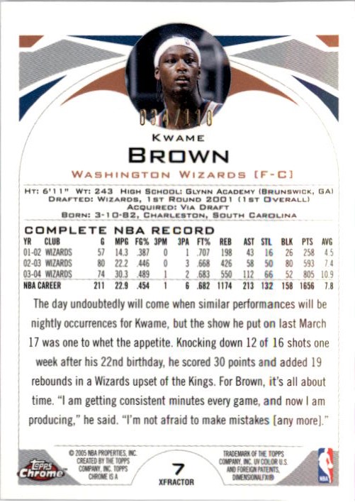 2004-05 Topps Chrome X-Fractors #7 Kwame Brown back image