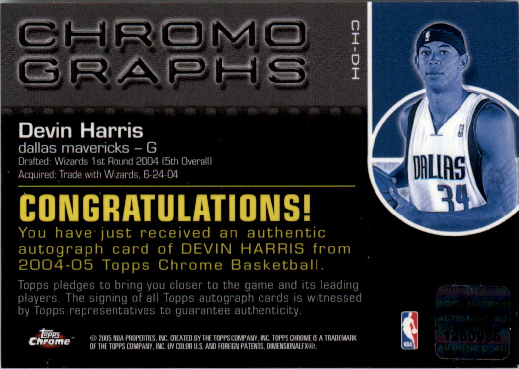 2004-05 Topps Chrome Autographs #DH Devin Harris C back image