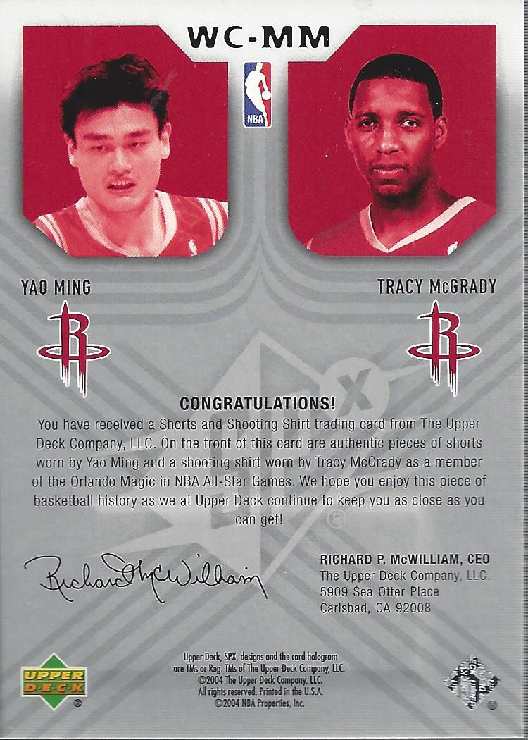 2004-05 SPx Winning Materials Combos #MM Yao Ming/Tracy McGrady back image