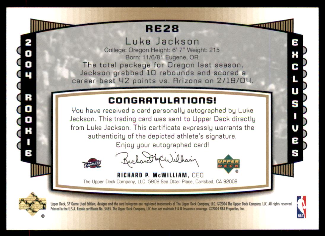 2004-05 SP Game Used Rookie Exclusive Autographs #RE28 Luke Jackson back image
