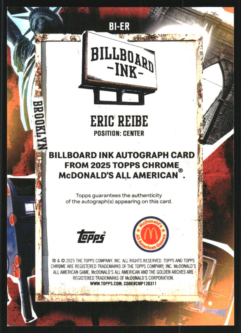 2025 Topps Chrome McDonald's All American Billboard Ink Green Refractors #BIER Eric Reibe Auto /99