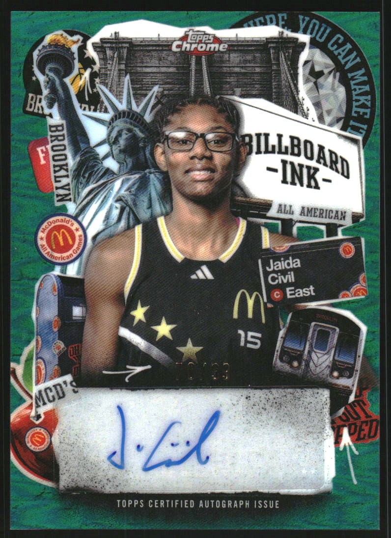 2025 Topps Chrome McDonald's All American Billboard Ink Green Refractors #BIJC Jaida Civil Auto /99