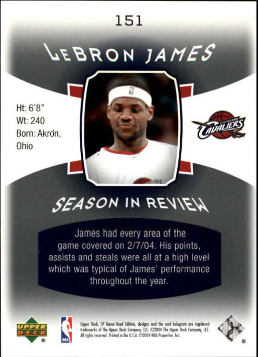 2004-05 SP Game Used #151 LeBron James SIR back image